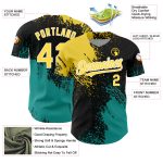 Personalized Abstract Brush Stroke Baseball Jersey with Custom Name & Number - Black Yellow Teal 3D Pattern Design Personalized