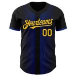Custom Name and Number Authentic Baseball Jersey 3D Black Yellow Thunder Blue Geometric Design Personalized Black Yellow-Thunder