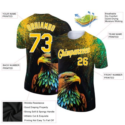 3D Holi Festival Color Powder Personalized T-Shirt - Black Yellow White Performance Shirt Personalized Black Yellow-White