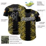 Custom 3D Pattern Animal Snake Baseball Jersey - Personalized Black Yellow-White with Team Name and Number Personalized Black