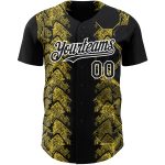 Custom 3D Pattern Animal Snake Baseball Jersey - Personalized Black Yellow-White with Team Name and Number Personalized Black