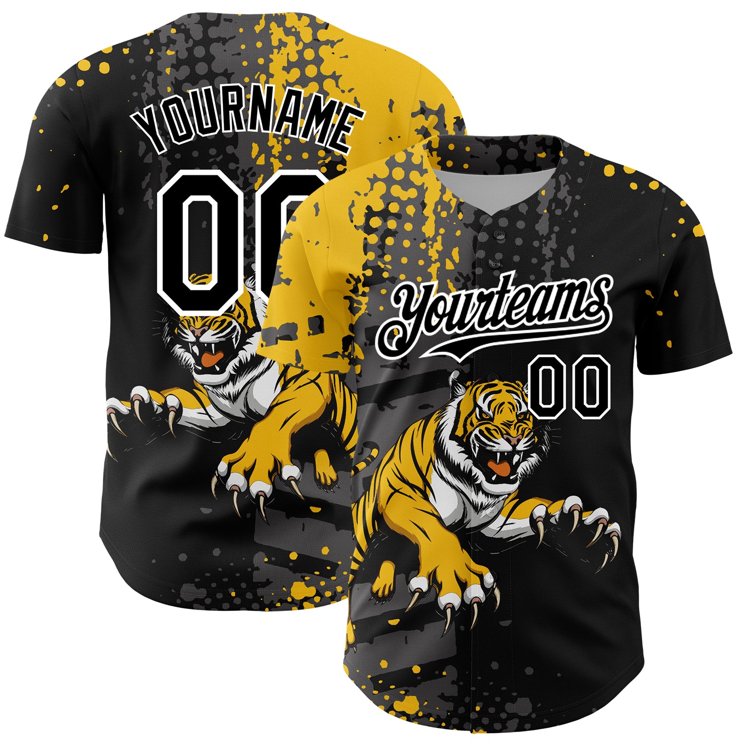 Custom Name Number Tiger Baseball Jersey 3D Pattern Design Personalized Black Yellow White Team Authentic Personalized Black