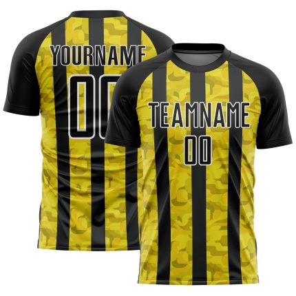 Personalized Sublimation Soccer Jersey - Black Yellow White Uniform Personalized Black Yellow-White Sublimation Soccer Uniform