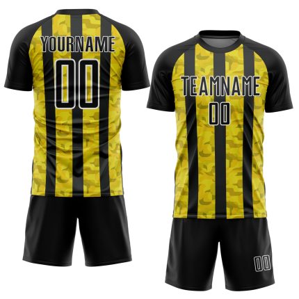Custom Sublimation Soccer Jersey with Personalized Name and Number - Black Yellow-White Team Uniform Personalized Black Yellow-White