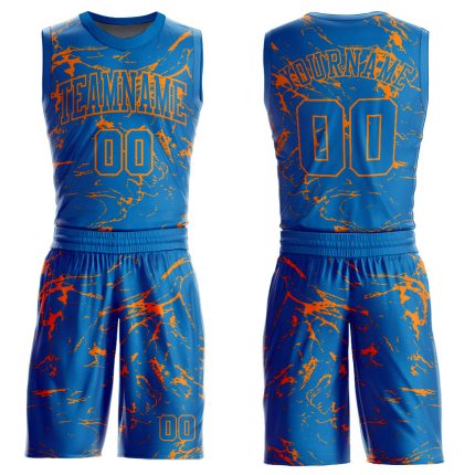Personalized Blue Bay Orange Abstract Grunge Art Basketball Jersey Sublimation Round Neck Suit Personalized Blue Bay Orange