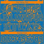 Custom Name Number Jersey for Basketball Team - Personalized Blue Bay Orange Abstract Grunge Art Round Neck Sublimation Suit