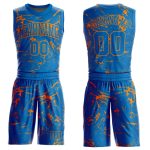 Custom Name Number Jersey for Basketball Team - Personalized Blue Bay Orange Abstract Grunge Art Round Neck Sublimation Suit