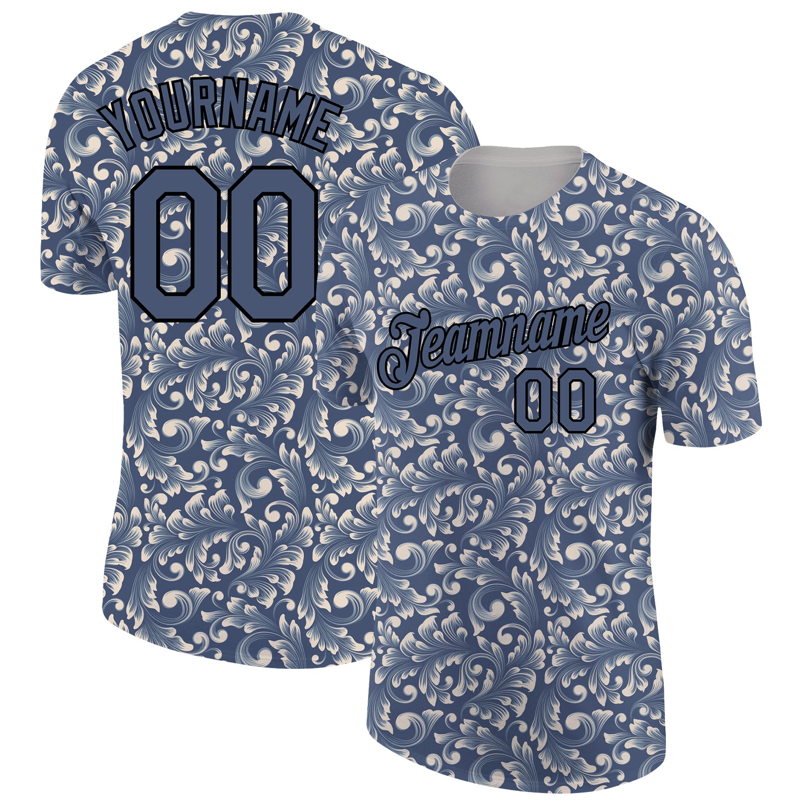 Custom Name Number Performance T-Shirt - Personalized Floral Design Blue Black 3D Pattern Team Apparel Personalized Blue