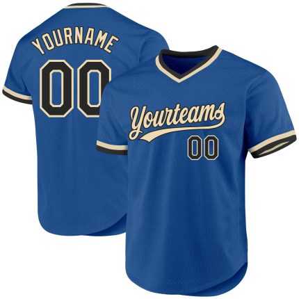 Customizable Blue Black and Cream Baseball Jersey - Personalized Throwback Style Personalized Blue Black-Cream Throwback