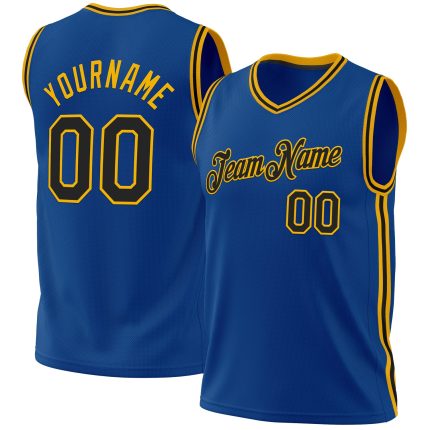 Personalized Blue Black Gold Throwback Basketball Jersey for Men and Women Personalized Blue Black-Gold Throwback Basketball