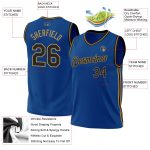 Custom Name and Number Personalized Blue Black-Old Gold Basketball Jersey Authentic Throwback Team Apparel Personalized Blue
