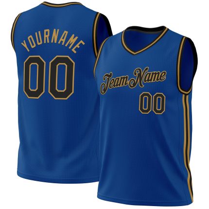 Personalized Basketball Jersey - Throwback Blue Black-Old Gold Design Personalized Blue Black-Old Gold Throwback Basketball