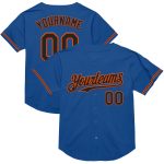 Custom Team Baseball Jersey - Personalized Blue Black-Orange Mesh with Name & Number, Authentic Throwback Design Personalized