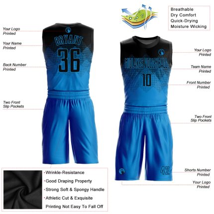 Custom Blue Black Basketball Jersey Sublimation Round Neck Suit Personalized Blue Black Round Neck Sublimation Basketball
