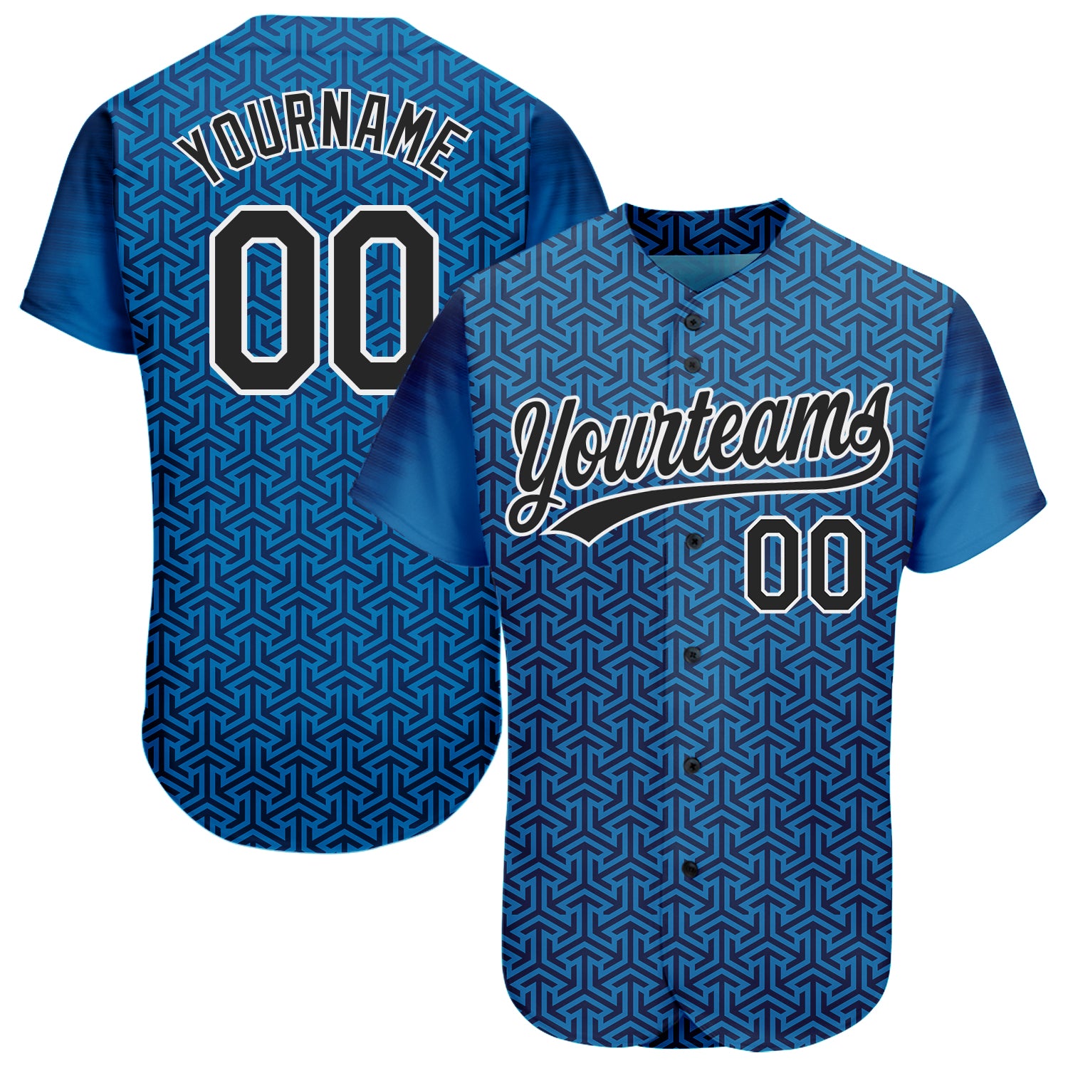Custom Name and Number Authentic Baseball Jersey with Personalized Blue Black-White 3D Pattern Design Personalized Blue Black-White