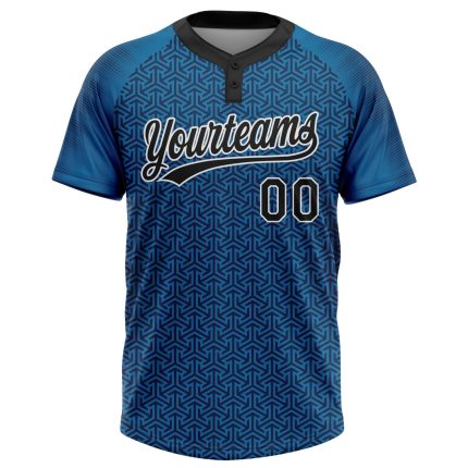 Personalized Unisex Softball Jersey - 3D Two-Button Design in Blue Black White Personalized Blue Black-White 3D Two-Button