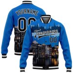 Personalized Amsterdam Netherlands 3D Bomber Varsity Letterman Jacket - Blue Black-White City Edition Personalized Blue Black-White