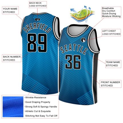Personalized Halftone Basketball Jersey - Blue Black White City Edition Personalized Blue Black-White Halftone City Edition