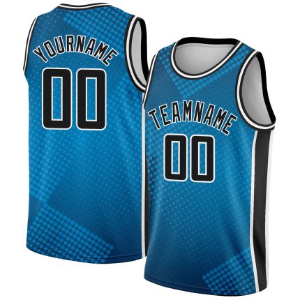 Personalized Halftone Basketball Jersey - Blue Black White City Edition Personalized Blue Black-White Halftone City Edition
