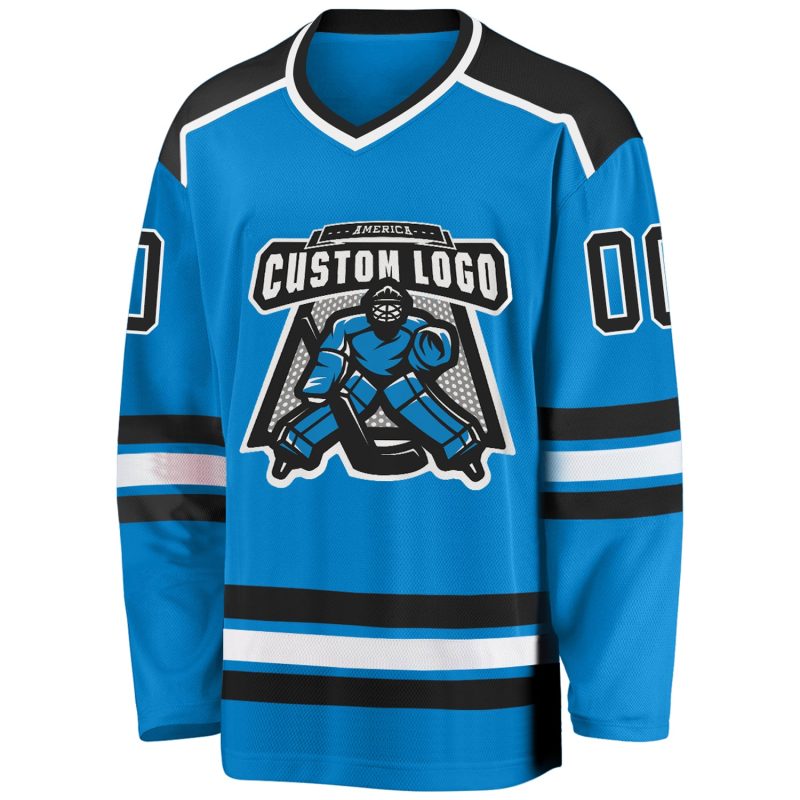 Custom Name and Number Personalized Hockey Jersey - Blue Black-White Team Jersey Personalized Blue Black-White Hockey Jersey
