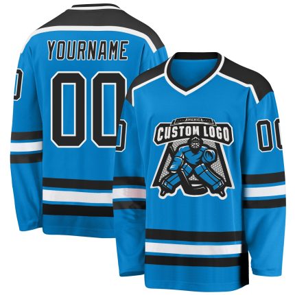 Custom Name and Number Personalized Hockey Jersey - Blue Black-White Team Jersey Personalized Blue Black-White Hockey Jersey