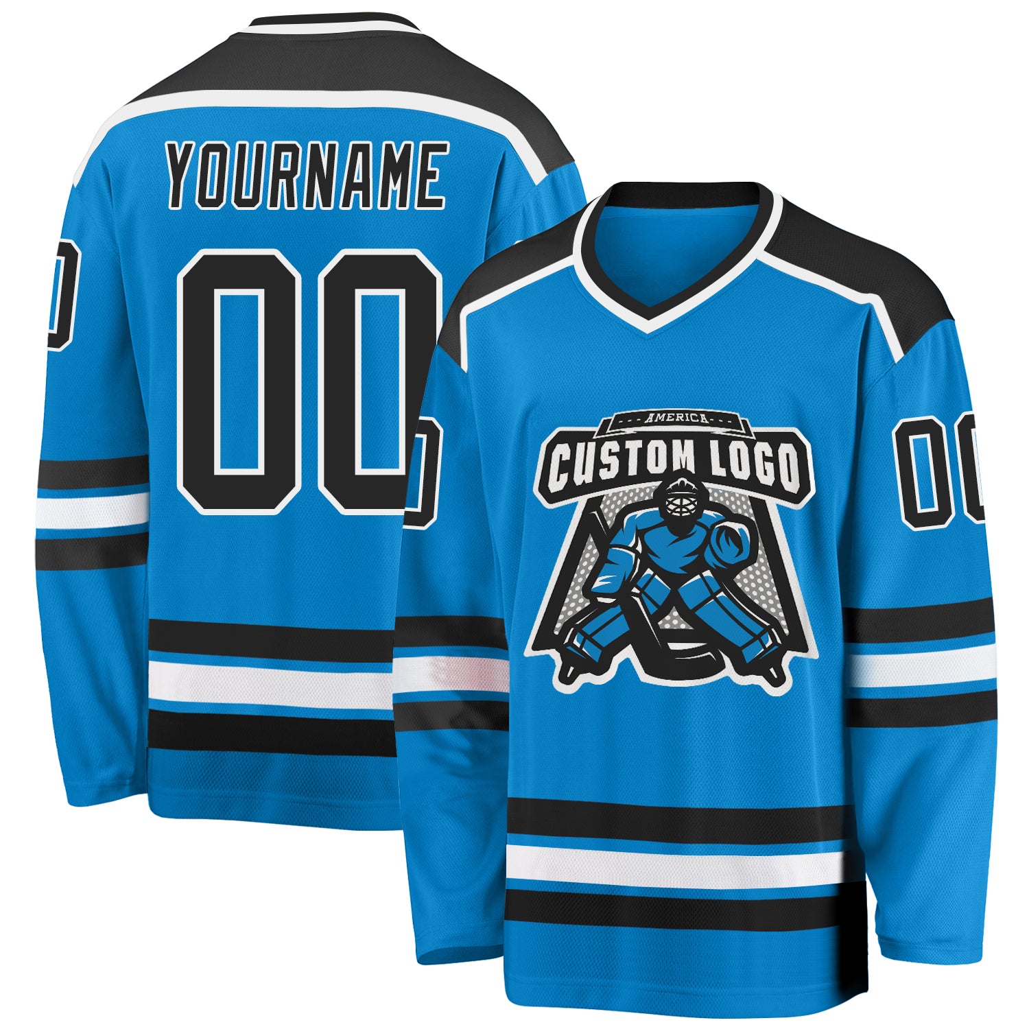 Custom Name and Number Personalized Hockey Jersey - Blue Black-White Team Jersey Personalized Blue Black-White Hockey Jersey