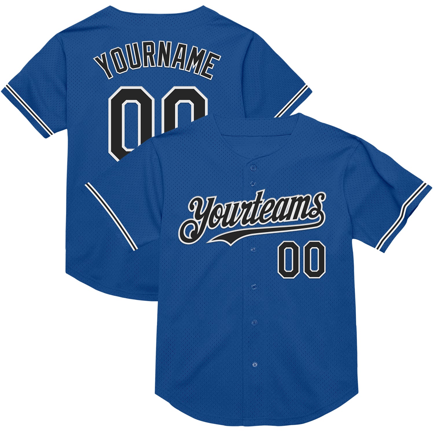 Custom Team Name Number Personalized Baseball Jersey Blue Black White Mesh Authentic Throwback Personalized Blue Black-White