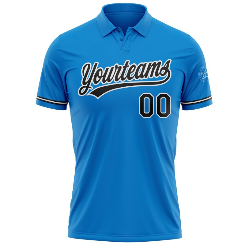 Custom Name Number Team Polo Shirt - Personalized Blue Black White Performance Golf Shirt Personalized Blue Black-White Performance