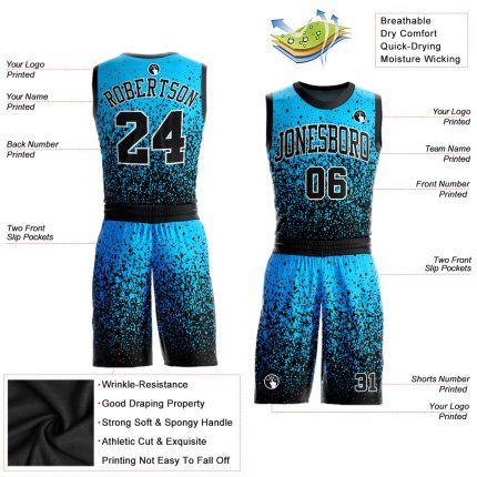 Personalized Basketball Jersey in Blue Black-White Round Neck Sublimation Design Personalized Blue Black-White Round Neck