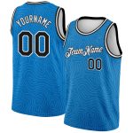 Custom Name Number Basketball Jersey - City Edition Blue Black White Zig Zag Design Personalized Blue Black-White Rounded