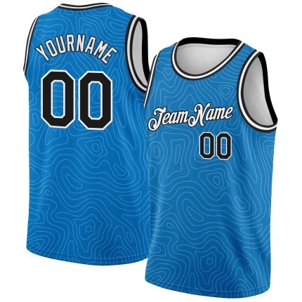 Personalized City Edition Basketball Jersey - Blue Black White Rounded Zig Zag Lines Personalized Blue Black-White Rounded