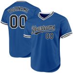 Custom Personalized Blue Black-White Throwback Baseball Jersey Personalized Blue Black-White Throwback Baseball Jersey