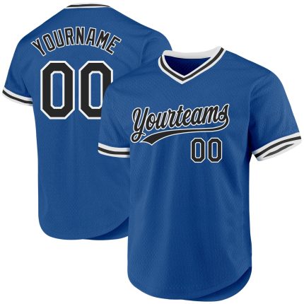 Custom Personalized Blue Black-White Throwback Baseball Jersey Personalized Blue Black-White Throwback Baseball Jersey
