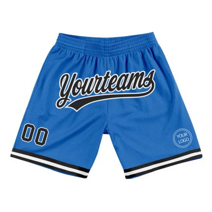 Personalized Black and White Throwback Basketball Shorts - Custom Blue Design Personalized Blue Black-White Throwback Basketball