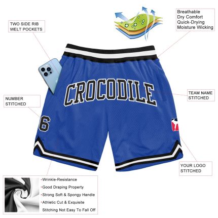 Personalized Basketball Shorts in Blue Black-White Throwback Style Personalized Blue Black-White Throwback Basketball Shorts