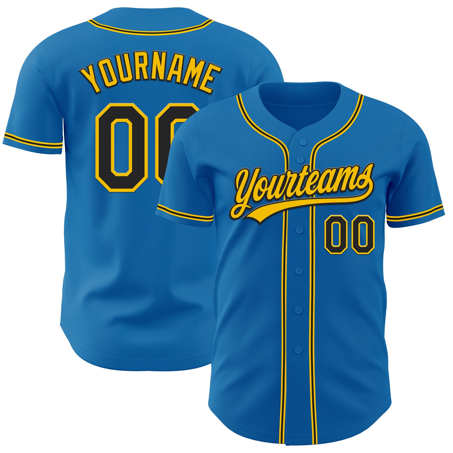 Custom Name and Number Personalized Authentic Baseball Jersey in Blue Black-Yellow Personalized Blue Black-Yellow Authentic