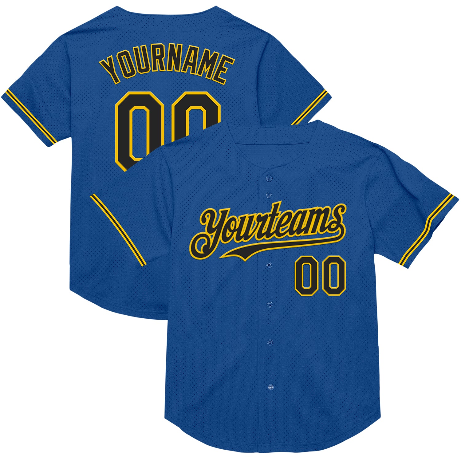 Custom Authentic Baseball Jersey with Personalized Name & Number - Blue Black-Yellow Mesh Design Personalized Blue Black-Yellow
