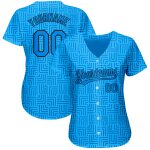Custom Name and Number Authentic Baseball Jersey - Personalized Blue-Black 3D Pattern Design Personalized Blue Blue-Black