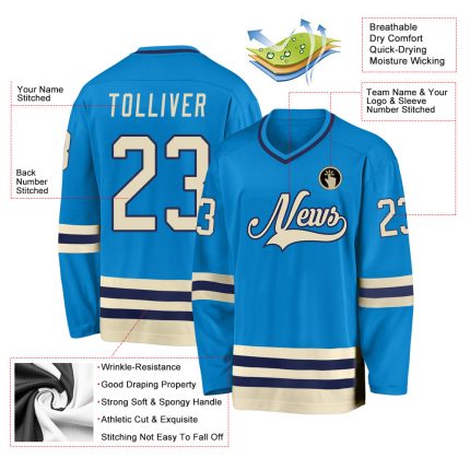 Custom Blue Cream-Navy Hockey Jersey - Personalized Sports Apparel for Fans Personalized Blue Cream-Navy Hockey Jersey