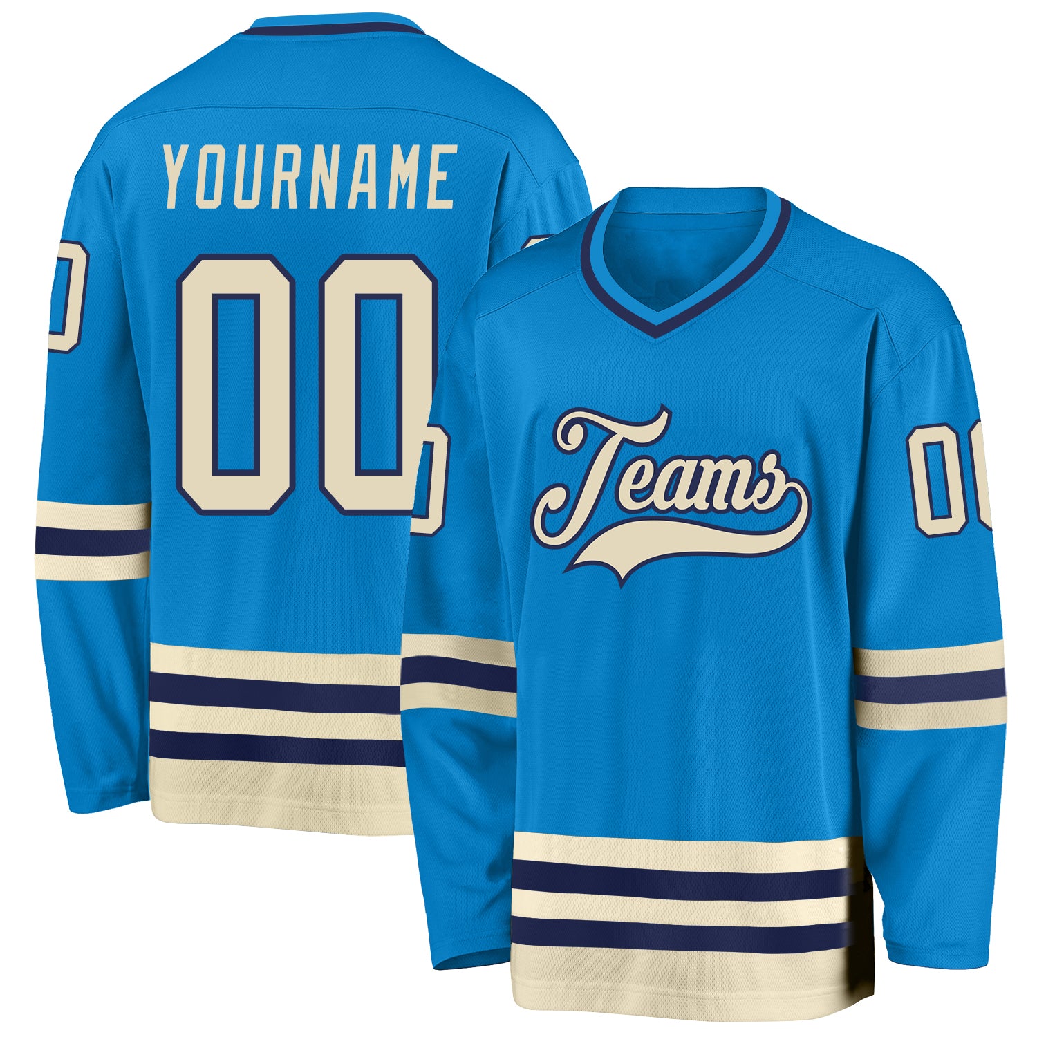 Custom Name Number Hockey Jersey Personalized Blue Cream Navy Team Personalized Blue Cream-Navy Hockey Jersey Team Custom