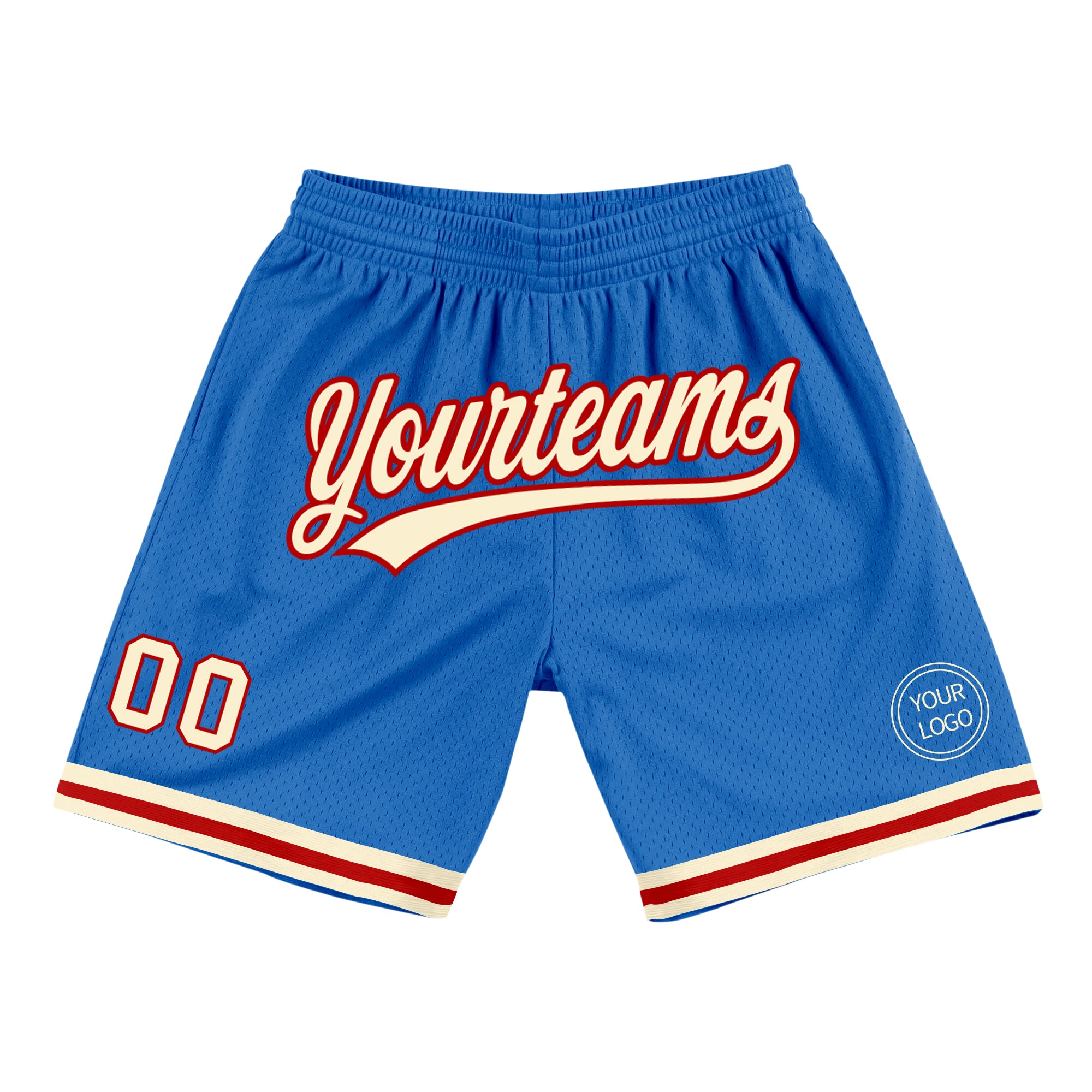 Custom Name and Number Basketball Shorts - Personalized Blue and Red Authentic Throwback Team Design Personalized Blue Cream-Red