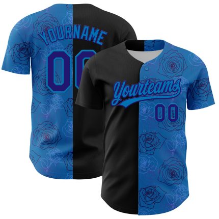 Custom Gothic Style Rose Baseball Jersey with 3D Blue Dark Purple-Black Pattern - Personalized Name & Number Personalized