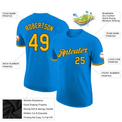Personalized Performance T-Shirt in Blue Gold-Black for Men and Women Personalized Blue Gold-Black Performance T-Shirt