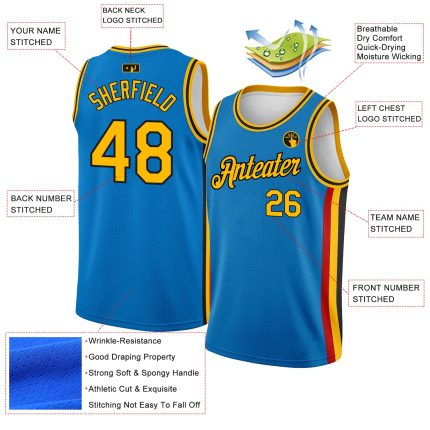 Personalized City Edition Basketball Jersey with Blue Gold-Black Side Stripes Personalized Blue Gold-Black Side Stripes City