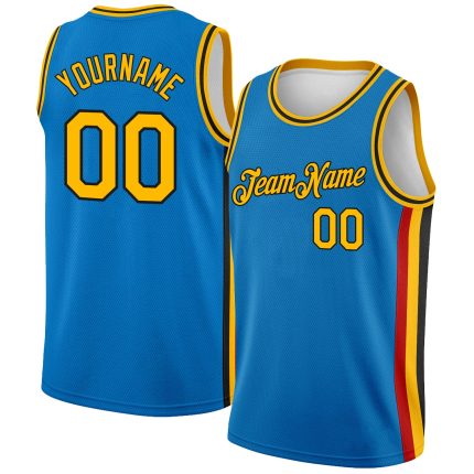 Personalized City Edition Basketball Jersey with Blue Gold-Black Side Stripes Personalized Blue Gold-Black Side Stripes City
