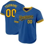Personalized Throwback Baseball Jersey in Blue, Gold, and Black Personalized Blue Gold-Black Throwback Baseball Jersey