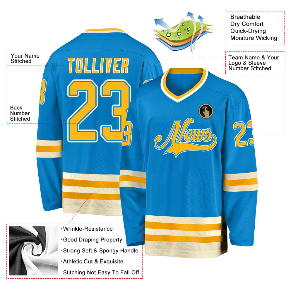 Personalized Blue Gold-Cream Hockey Jersey Custom Blue Gold Cream Hockey Jersey for Personalized Sports Apparel Personalized Blue Gold-Cream Hockey Jersey - Image 2