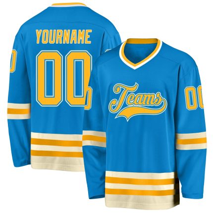 Custom Blue Gold Cream Hockey Jersey for Personalized Sports Apparel Personalized Blue Gold-Cream Hockey Jersey