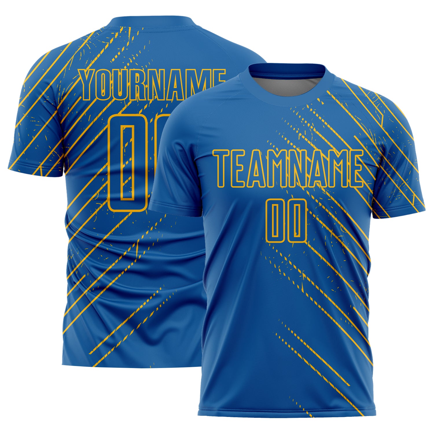 Custom Name and Number Sublimation Soccer Jersey - Personalized Blue and Gold Lines Team Uniform Personalized Blue Gold Lines