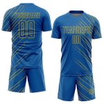 Custom Name and Number Sublimation Soccer Jersey - Personalized Blue and Gold Lines Team Uniform Personalized Blue Gold Lines